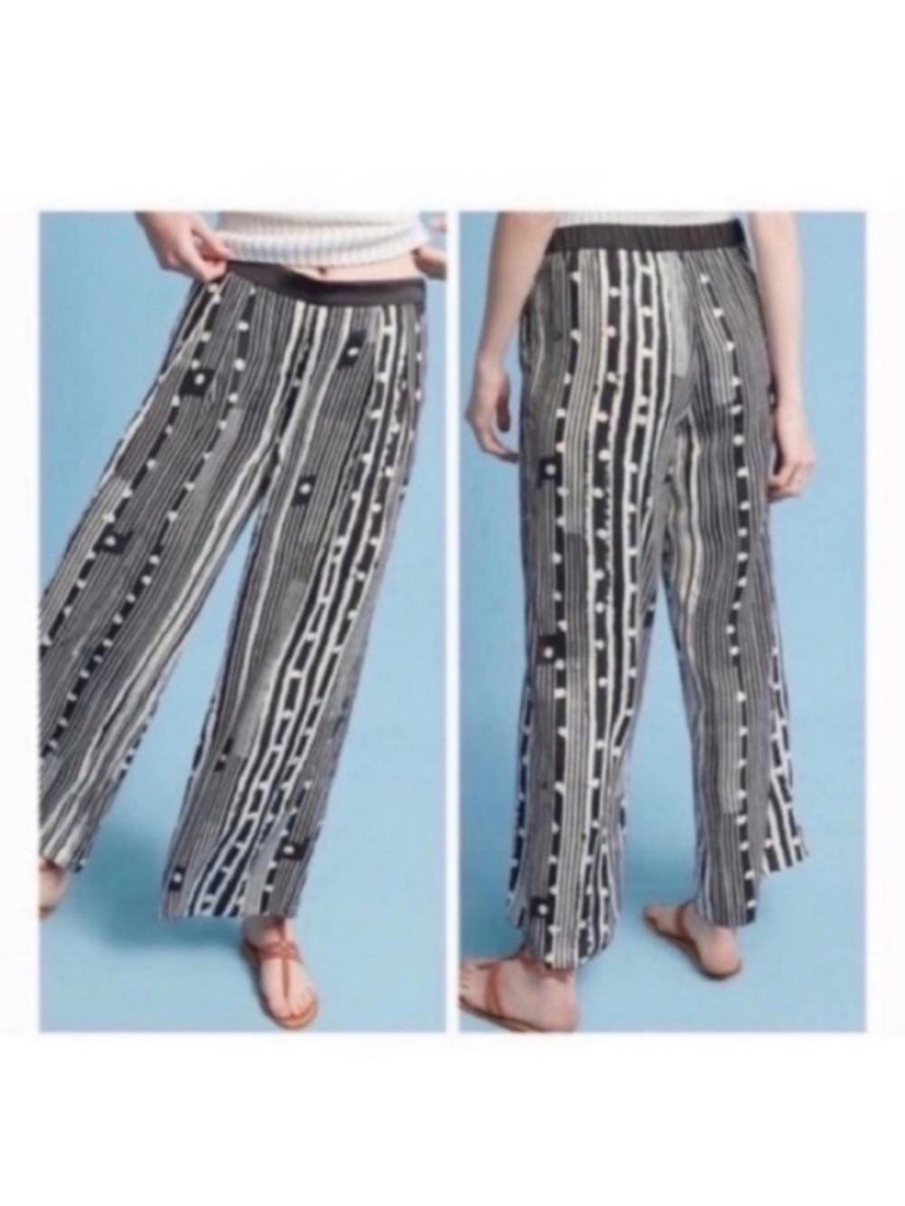 Anthropologie Elevenses Wide Leg Pants Size Medium Flowy Ines Black White